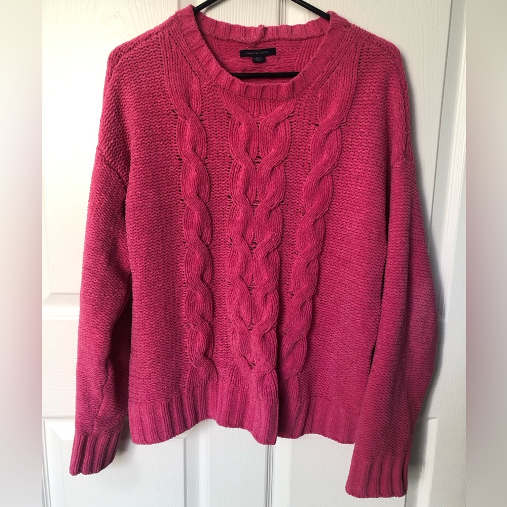 American Eagle Pullover Hot Pink Knit Crewneck Sweater Size M